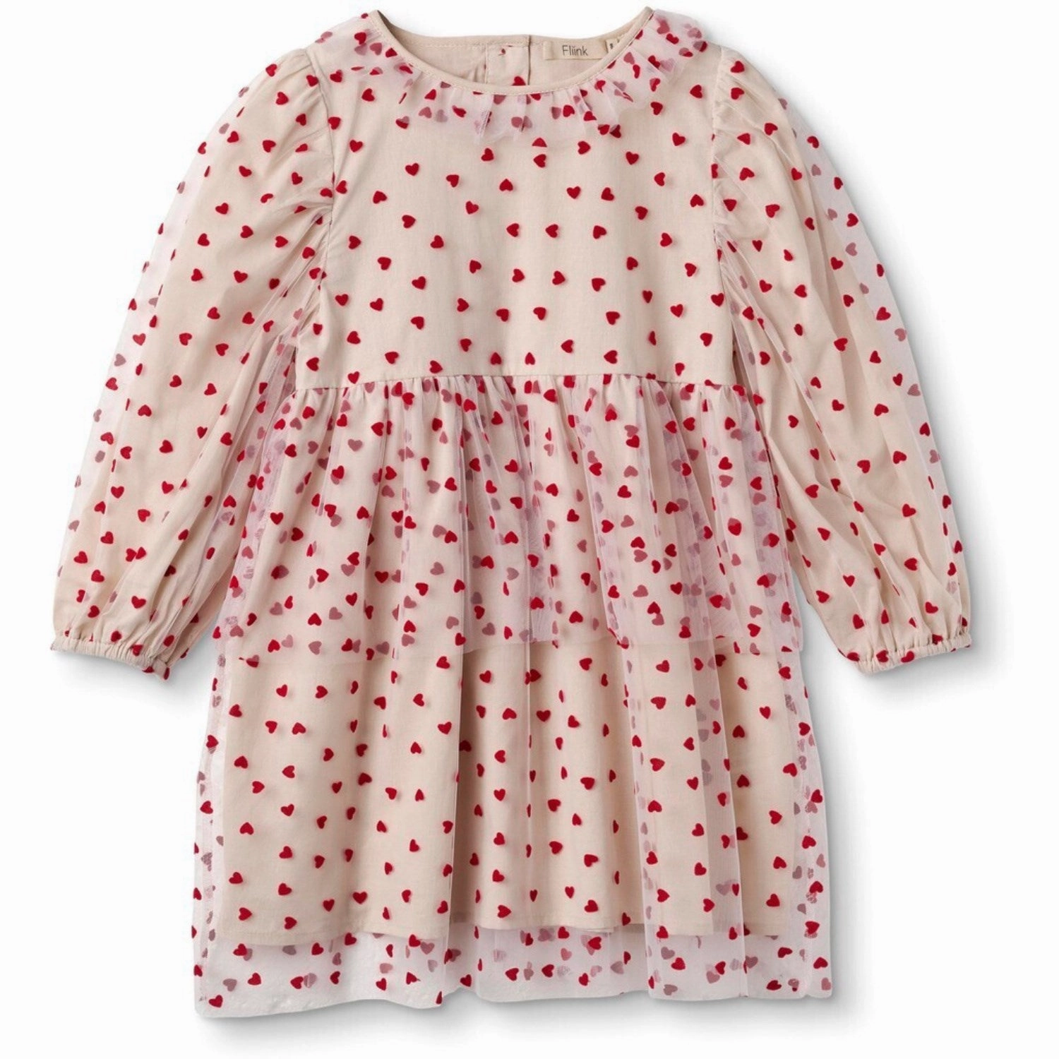 Fliink Sandshell/ Pompeian Red Tulle Heart Dress Chic And Comfortable Dual Tones