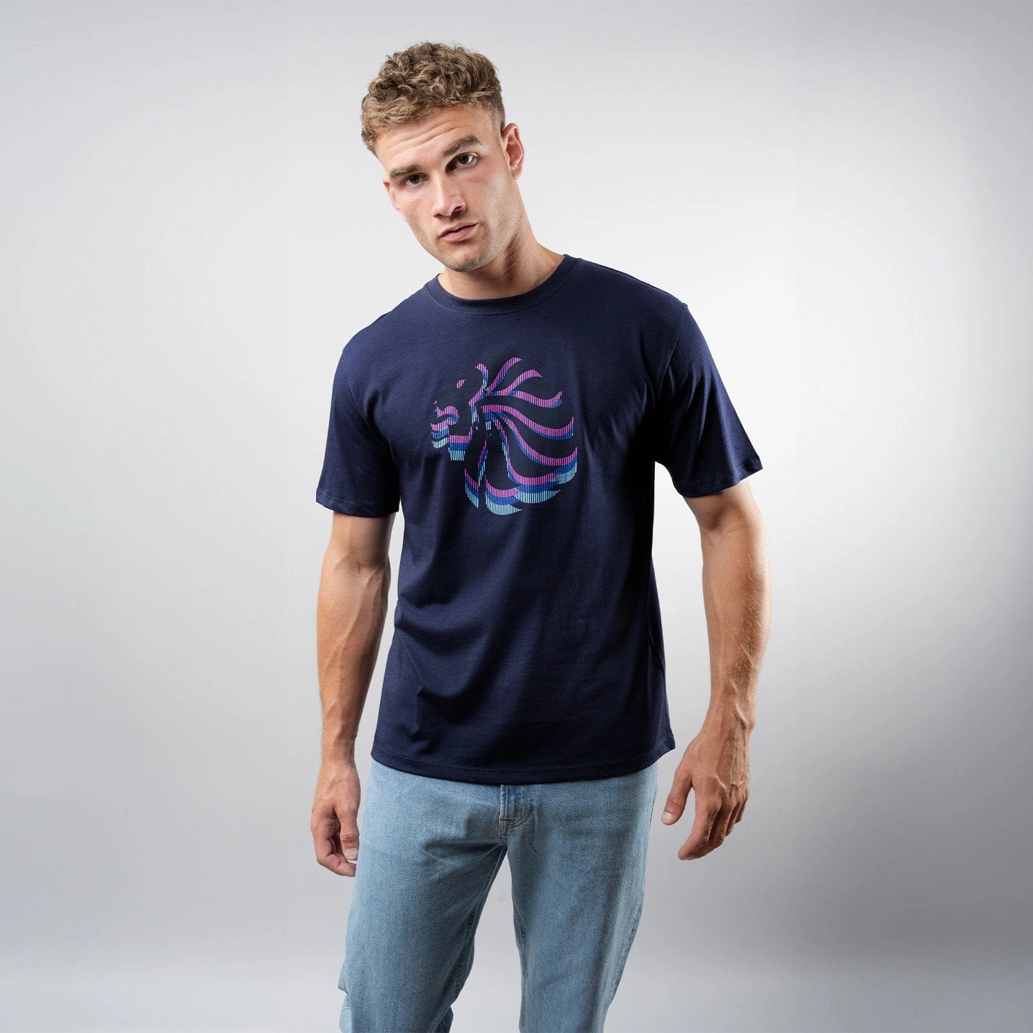 Essential Comfort Adult Team GB Stacked Large Lion Graphic T-Shirt  - Navy
