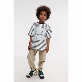 Workout Gear LIEWOOD Smiley / Stripe Classic Navy / Creme De La Creme Tyler Placement Shortsleeve T-Shirt