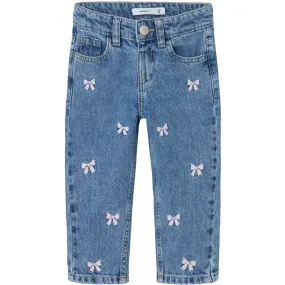 Name It Medium Blue Denim Bows Bella Mom Embroidery Jeans Noos Neutral Lightweight Chill Friendly