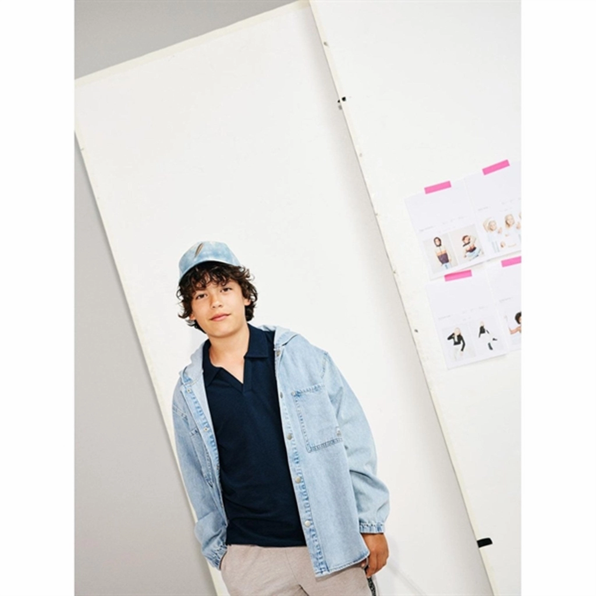 Printed Pattern Lightweight texture Name it Light Blue Denim Bo Denim Shirt with Hood