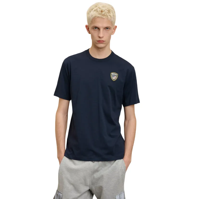 Blauer maglietta manica corta da uomo con logo gommato Faxon 25SBLUH02194-004547 888 blu Floral freshness Stylish and Cozy