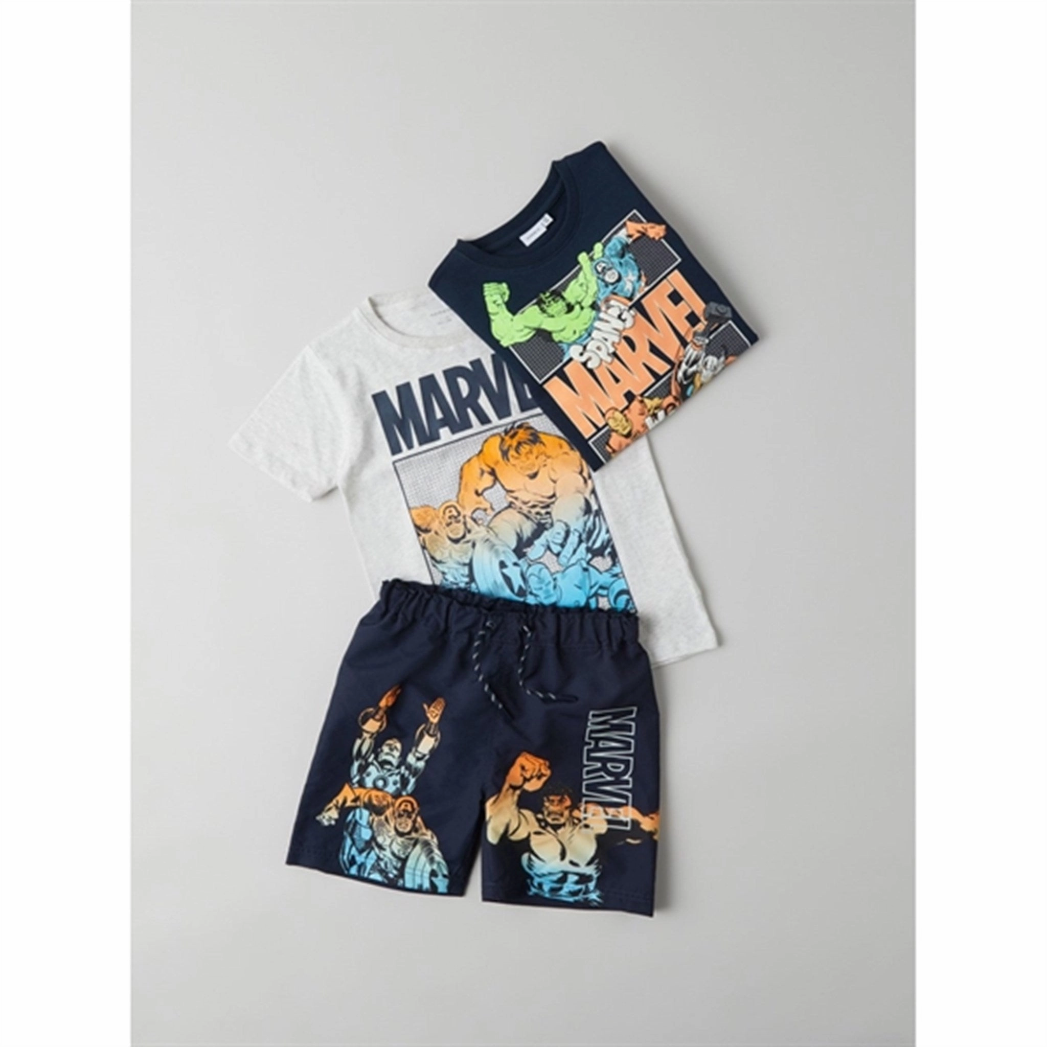 Workout MoistureWickingFabric Name it Light Grey Melange France Marvel T-Shirt