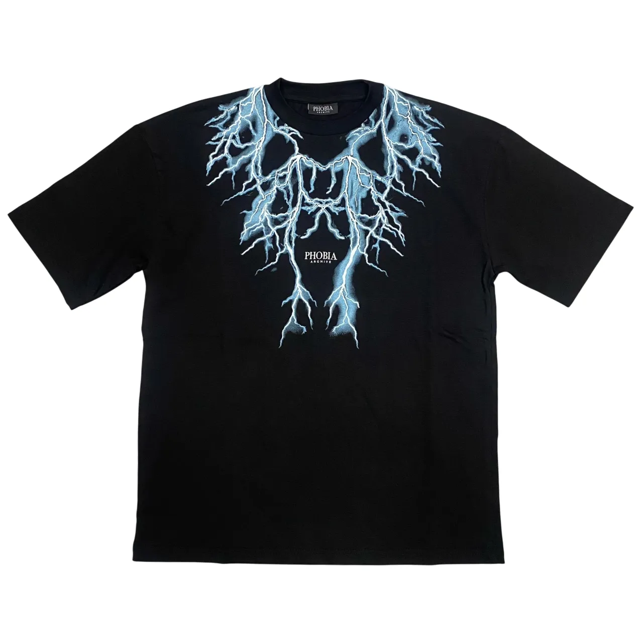 BreathableMeshLining Date night Phobia maglietta manica corta da uomo PH00783 nero con fulmini celesti