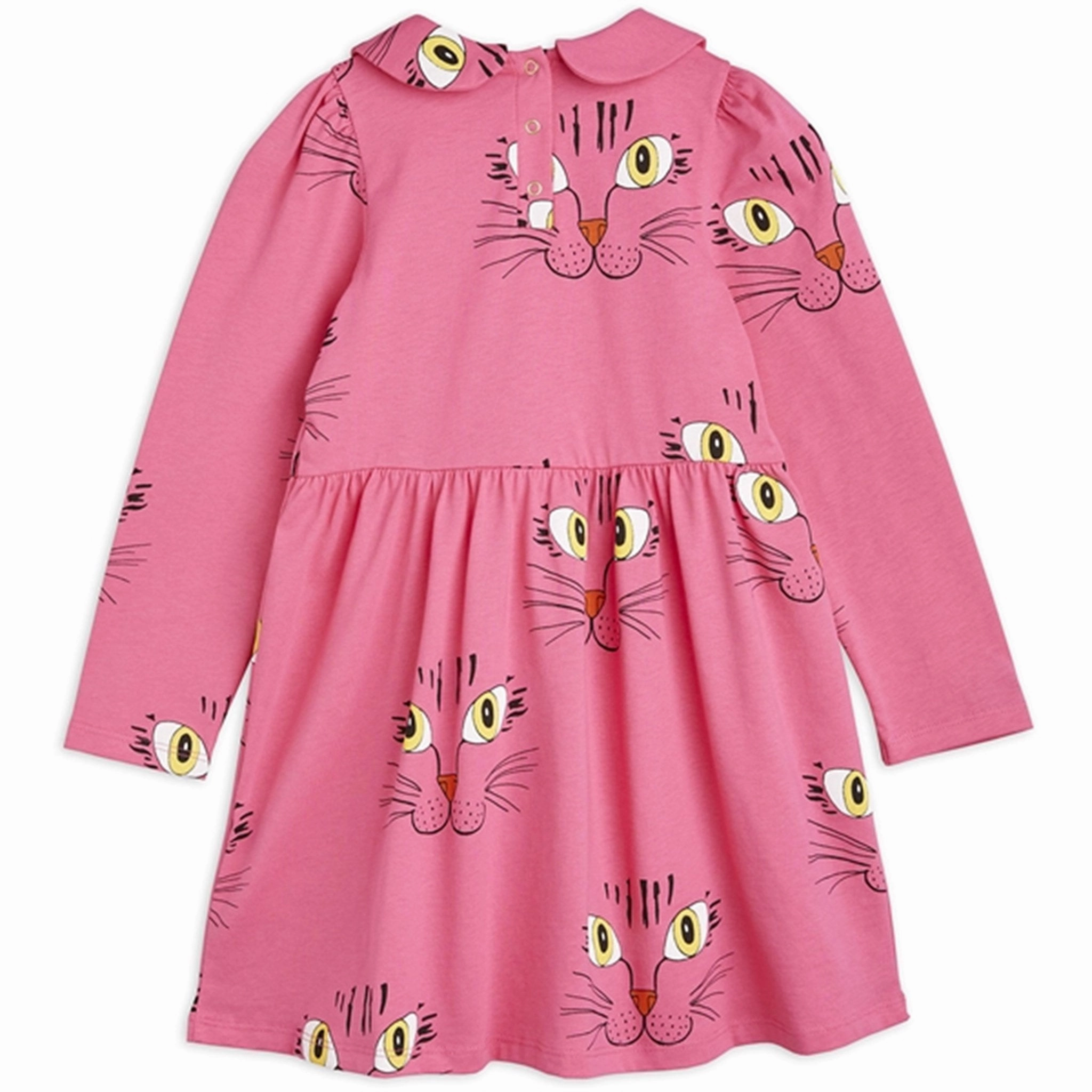 Mini Rodini Cat Face Aop Ls Dress Pink soft elegance Dreamy Silhouette