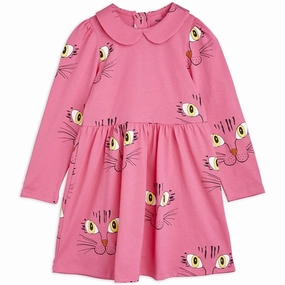 Mini Rodini Cat Face Aop Ls Dress Pink Sharp Fit Quick Match