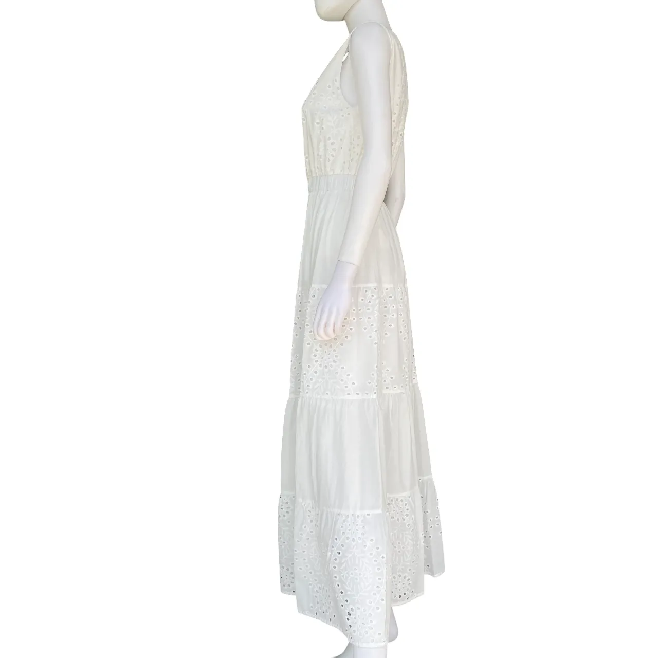 Relax Draping Griffai abito da donna lungo smanicato in pizzo sangallo DGP6780 bianco