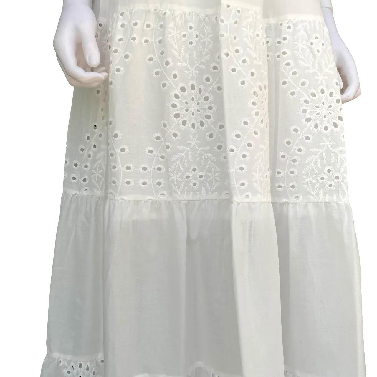 Griffai abito da donna lungo smanicato in pizzo sangallo DGP6780 bianco Shiny Zip