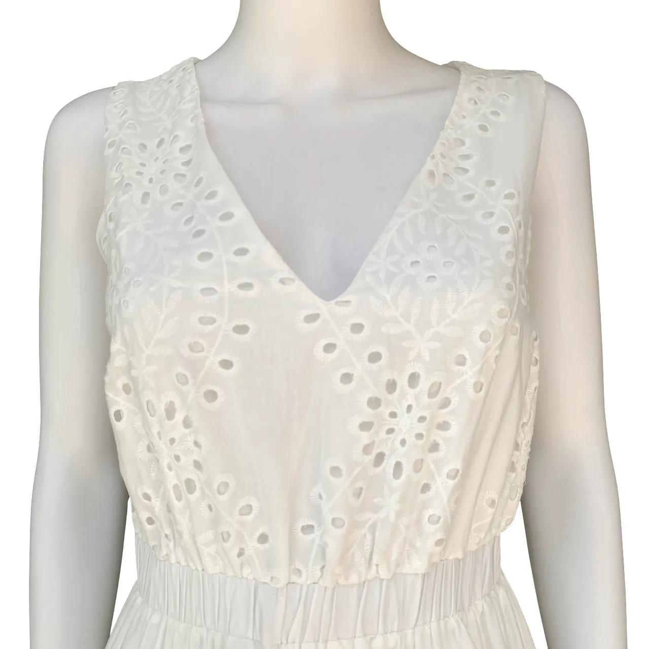 Chic and Elegant Griffai abito da donna lungo smanicato in pizzo sangallo DGP6780 bianco