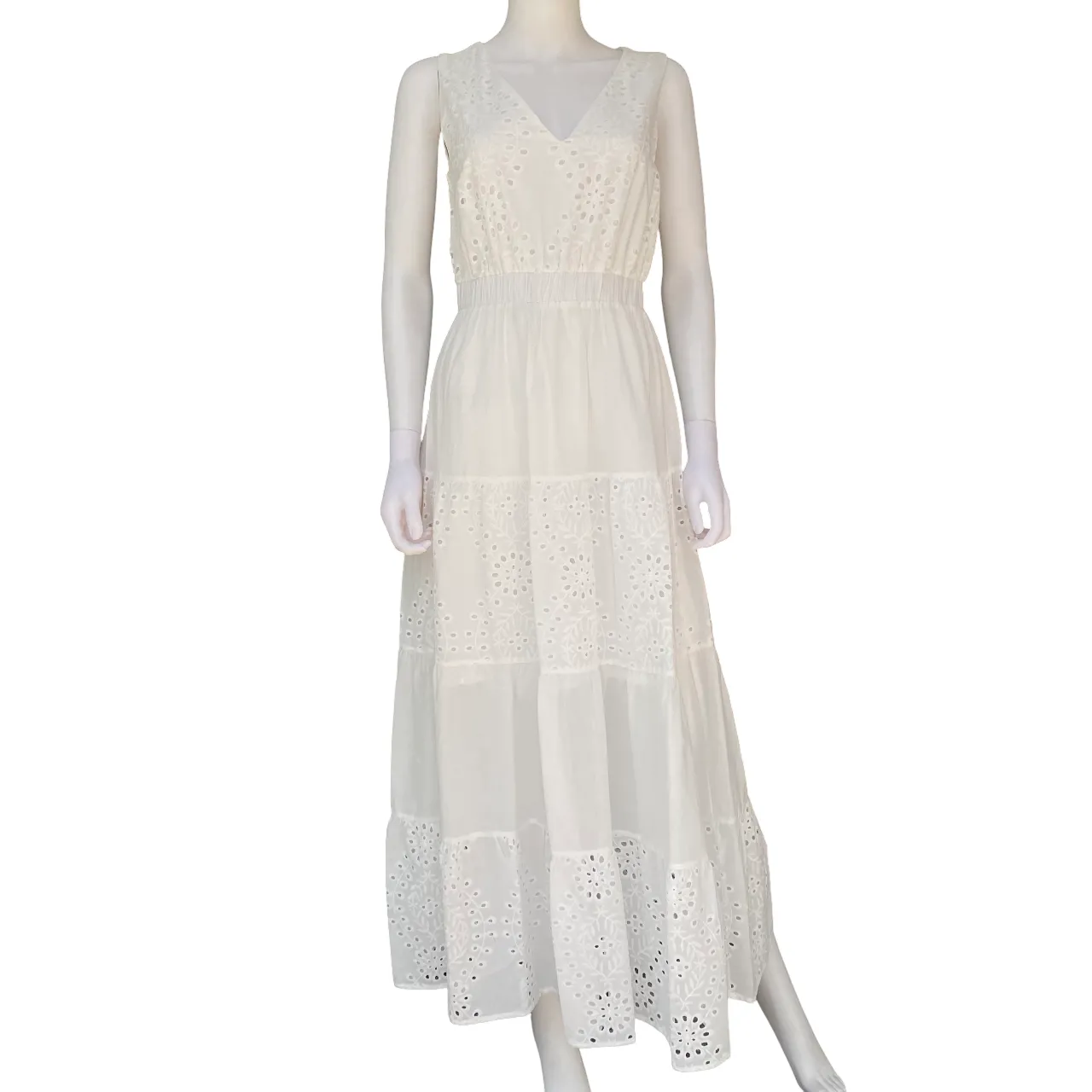 Griffai abito da donna lungo smanicato in pizzo sangallo DGP6780 bianco Polished office dress