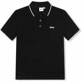 Hugo Boss Short Sleeve Polo Black Quick-Dry Fabric Bamboo Fiber Blend