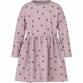 Square-Neck Name It Burnished Lilac Peppercorn Dot Nmfvivian Ls Dress