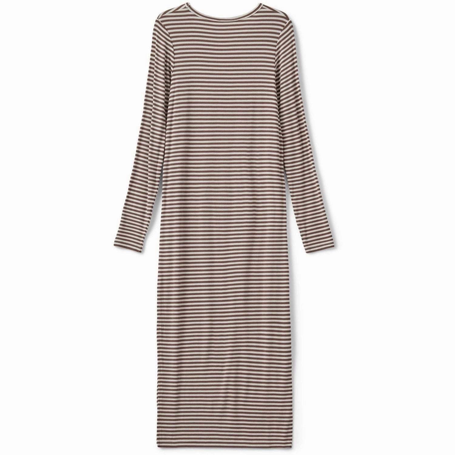 Sofie Schnoor Brown Striped Dress Mature Glam Off-Shoulder