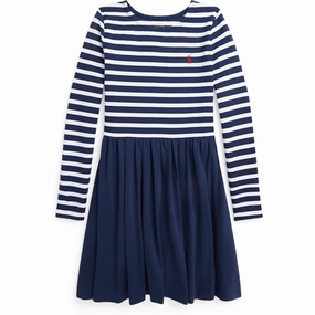 Polo Ralph Lauren Girls Dress Newport Navy W White Jewel Accent
