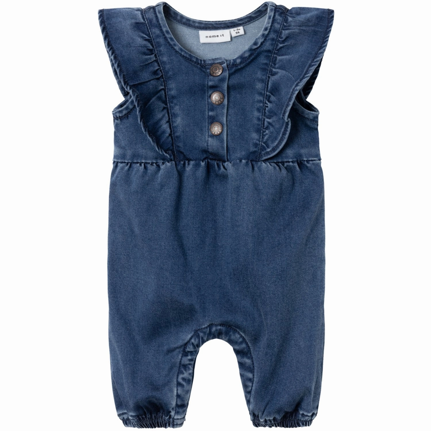 Name It Dark Blue Denim Asta Denim Frill Romper Retro Fresh Vivid Neutral