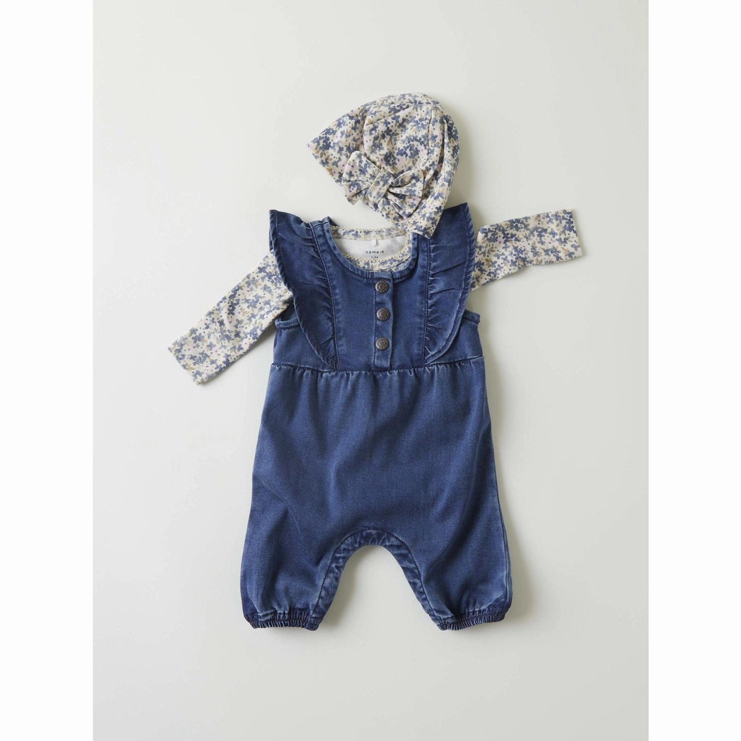 Name It Dark Blue Denim Asta Denim Frill Romper Travel Family