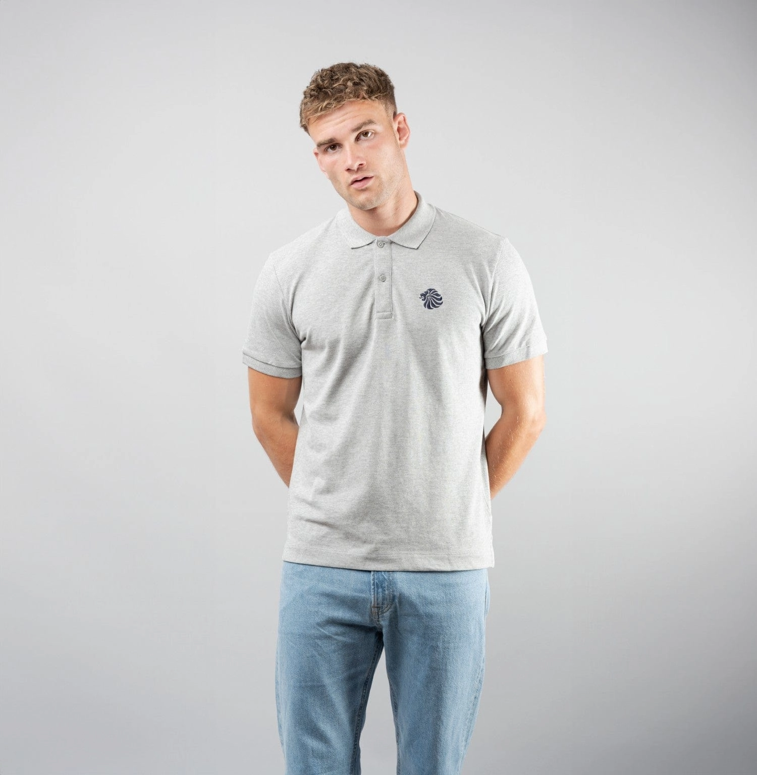 PocketDetail Adult Team GB Mono Lion Polo  - Grey