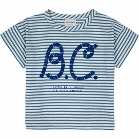 Bobo Choses Light Blue Stripes T-Shirt Urban Streetwear Scoop neck femininity