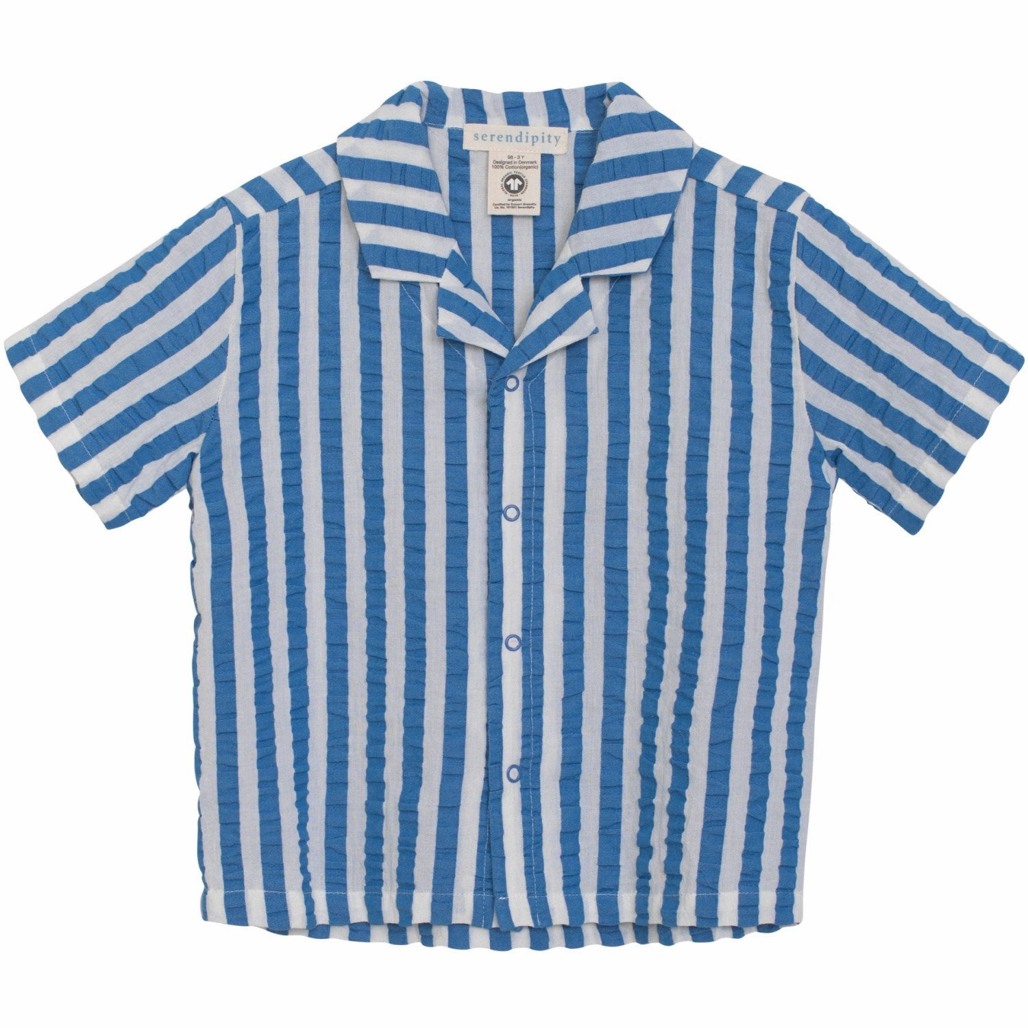 Serendipity Azur Stripe Short Sleeve Shirt Layered Collar Solid Color