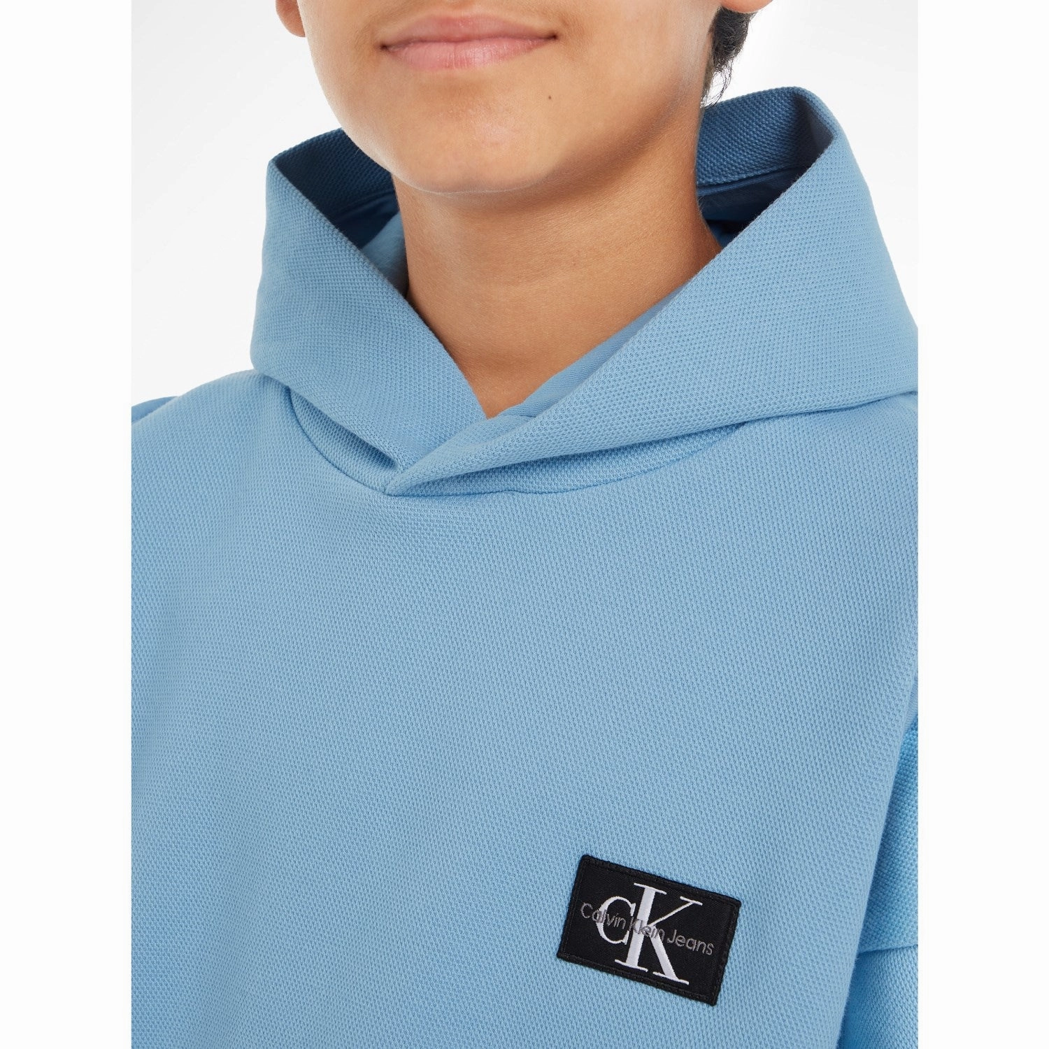 Calvin Klein Pique Modern Comfort Hoodie Dusk Blue High Collar Coverage