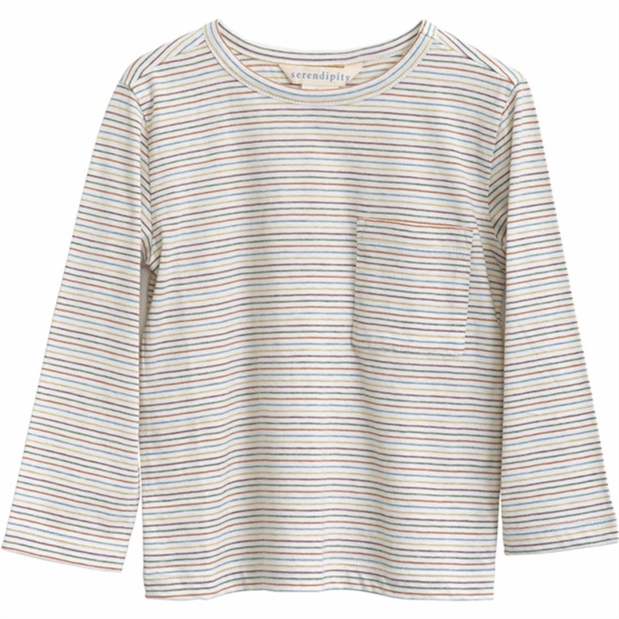 Oversized Fit Soft Collar Design Serendipity Rainbow Stripe Jersey Blouse