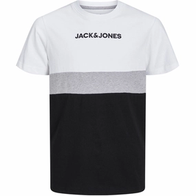 Jack & Jones Junior White Reid Blocking T-Shirt NonRestrictiveCut Ribbed Collar Design