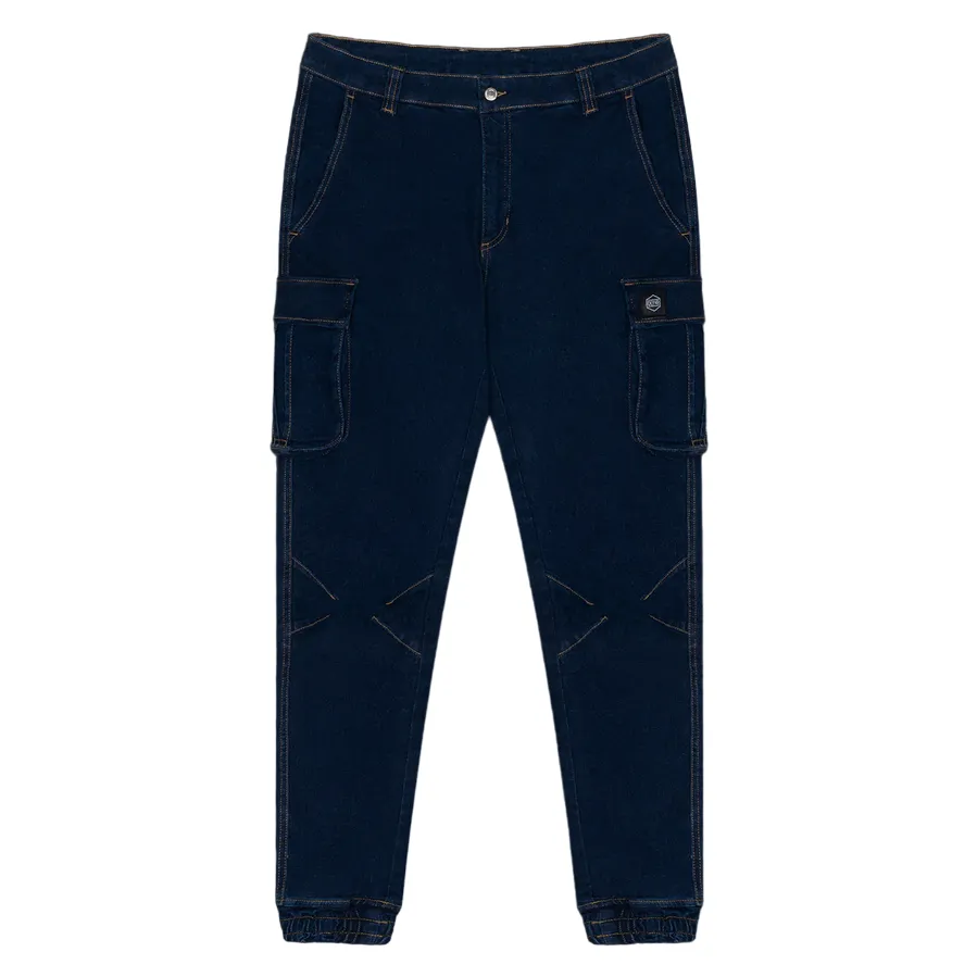 Dolly Noire Pantalone Denim Cargo Long pa903-pd-01 blu Garment Dyed Texture
