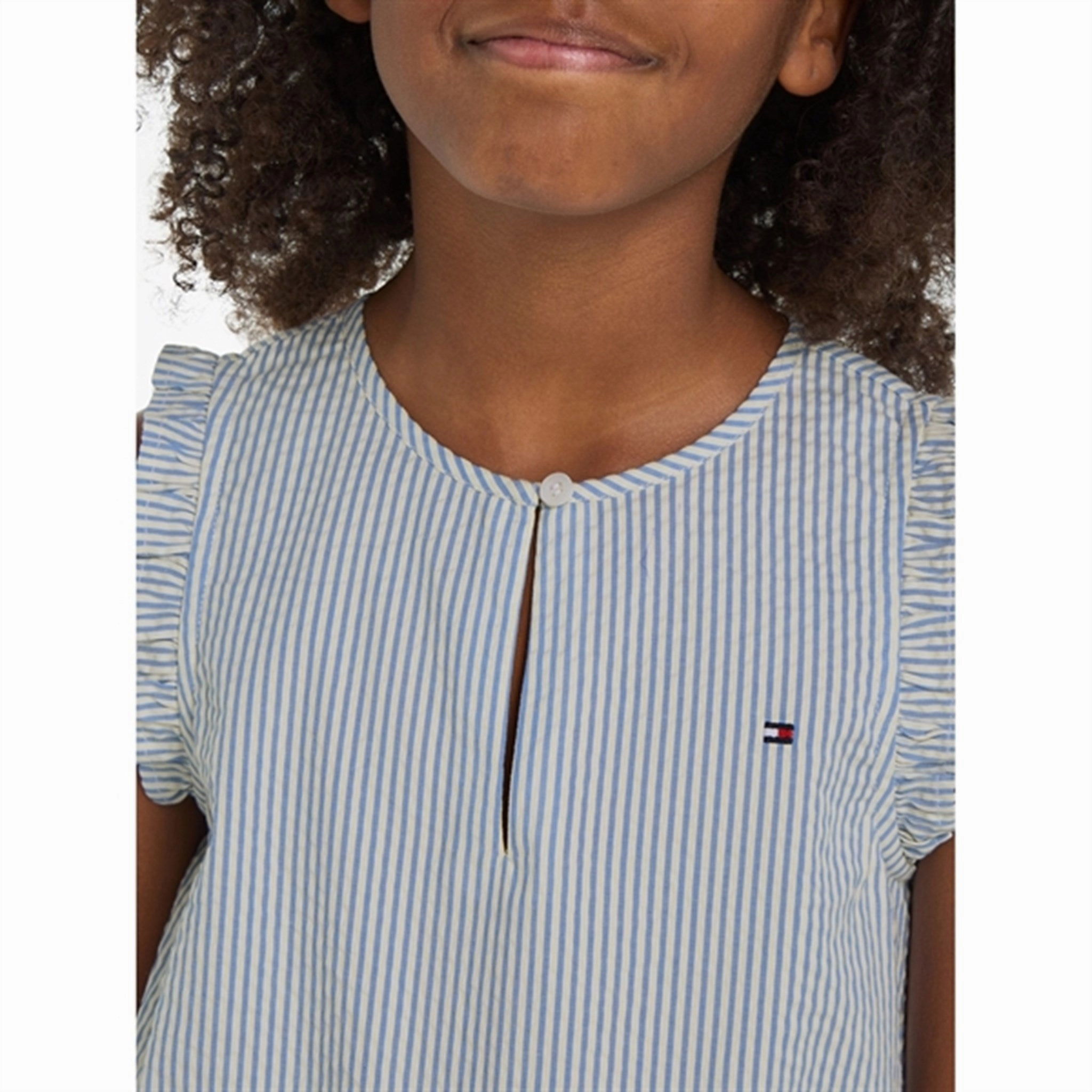 Tailored Style Tommy Hilfiger Seersucker Striped Ruffle Kjole Blue Spell Stripe