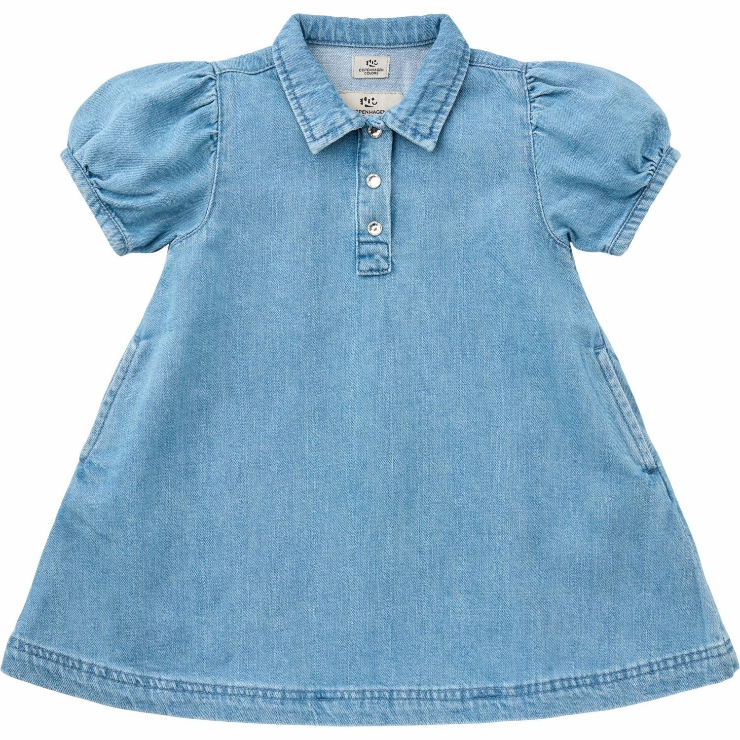 Youthful Mood Smart Look COPENHAGEN COLORS Lt Blue Indigo Washed Organic Denim Dress W. Simili & Backside Patch