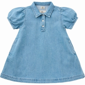 Youthful Mood Smart Look COPENHAGEN COLORS Lt Blue Indigo Washed Organic Denim Dress W. Simili & Backside Patch