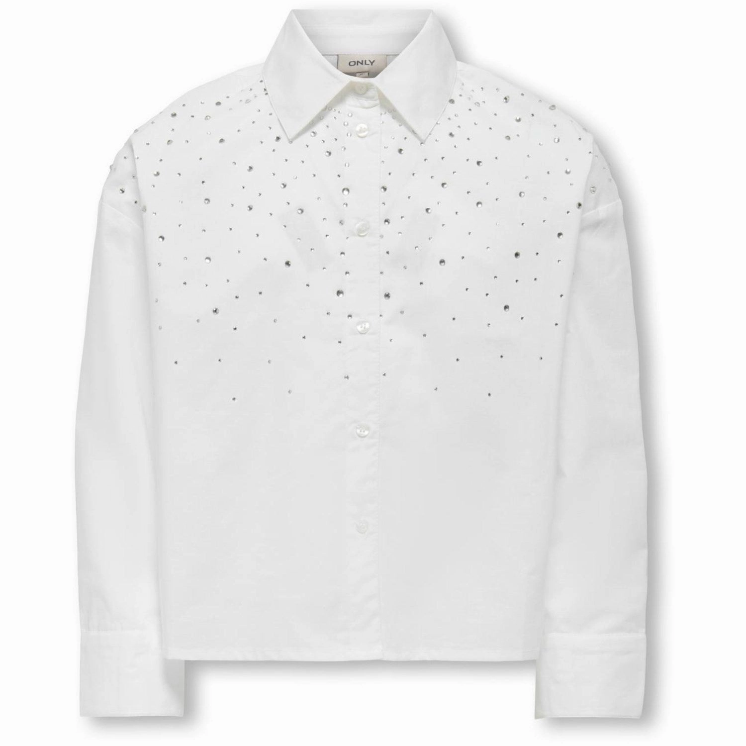 kids ONLY Bright White Rhinestones Koglina Stone Oversize L/S Shirt Wvn Odor Resistant Relaxed Comfort