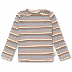 Petit Piao Simply Taupe Blouse Modal Multi Striped High-Quality Craftsmanship Retro Vibe