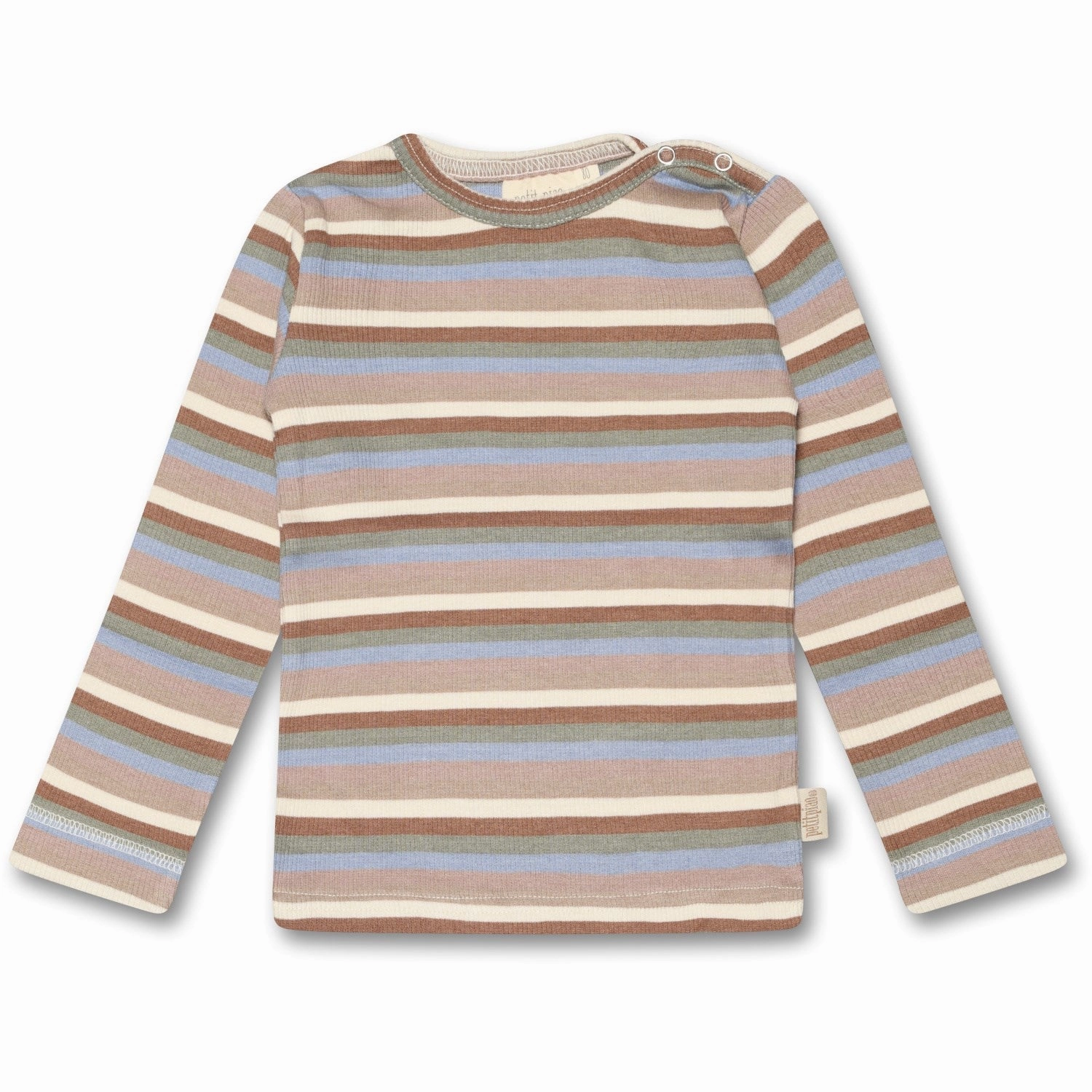 Petit Piao Simply Taupe Blouse Modal Multi Striped Layered Hemline