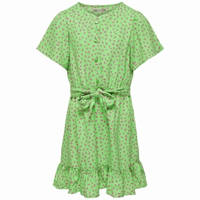 Kids ONLY Summer Green Lino AOP Belt Dress Year Rounder