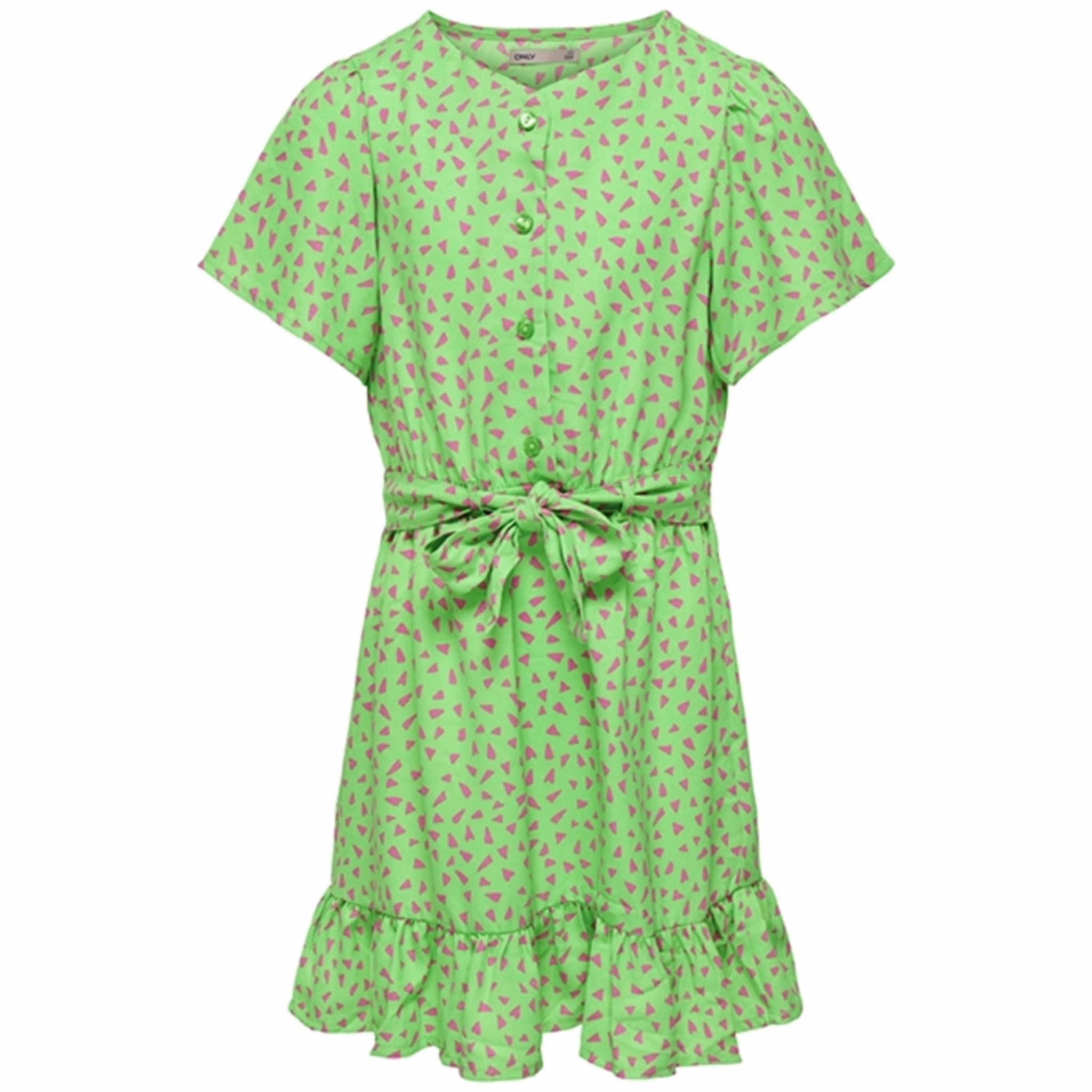 Kids ONLY Summer Green Lino AOP Belt Dress Evening Chic Work Comfort