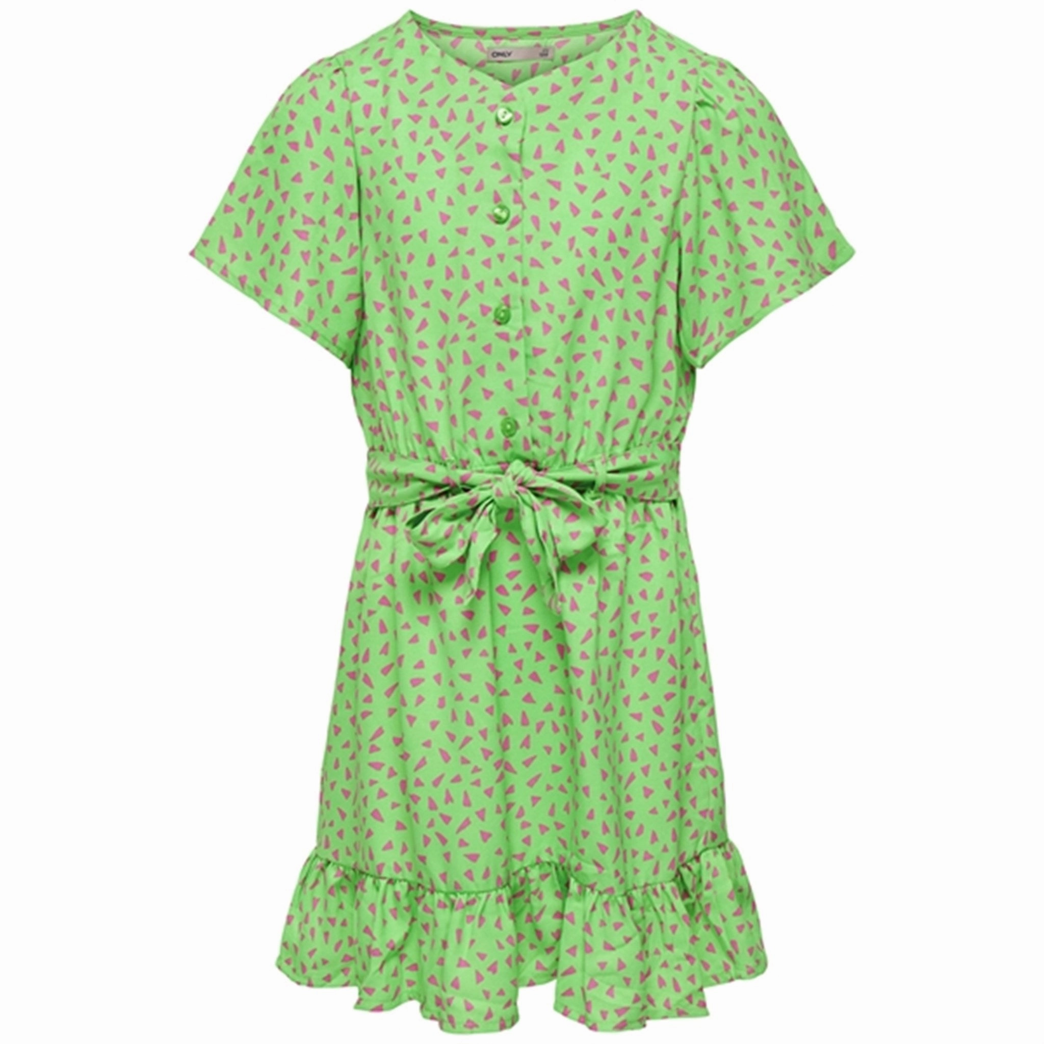 Lounge Comfort All Fitwear Kids ONLY Summer Green Lino AOP Belt Dress