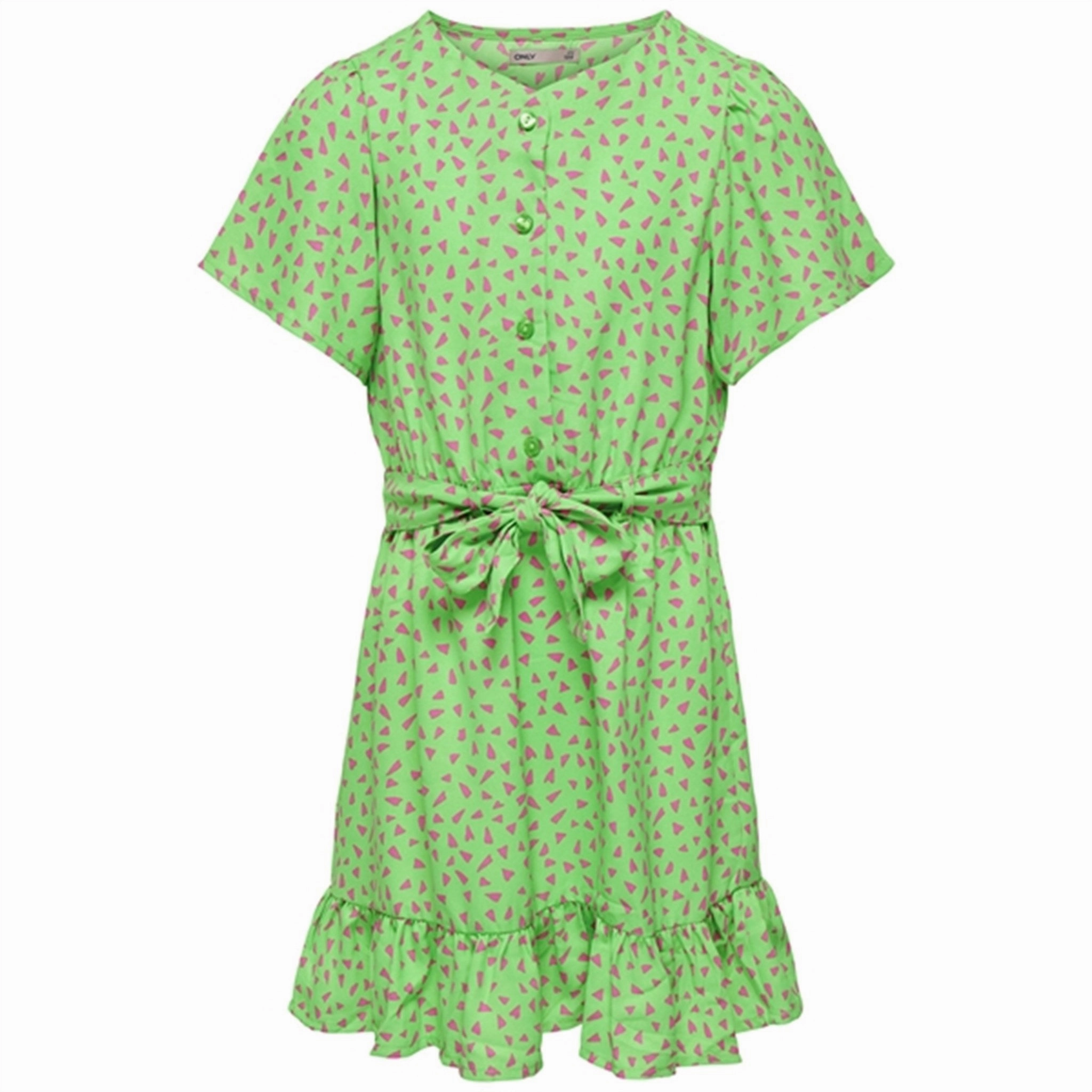 Kids ONLY Summer Green Lino AOP Belt Dress Year Rounder