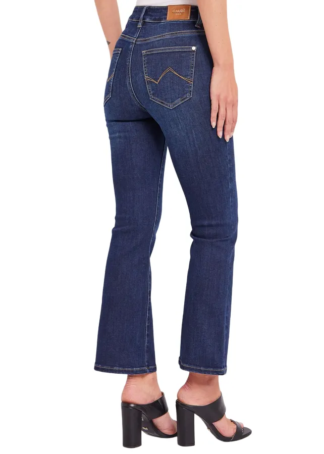 Acid Wash Effect Go-To Style Gaud?? pantalone jeans da donna a zampa Flaire Cropped Frida 411BD26035 blu medio