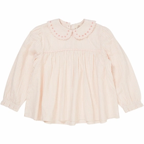 COPENHAGEN COLORS Dusty Rose W Cream Stripe W. Pink Seersucker Ls Tunic W. Hearts Seamless Shoulder