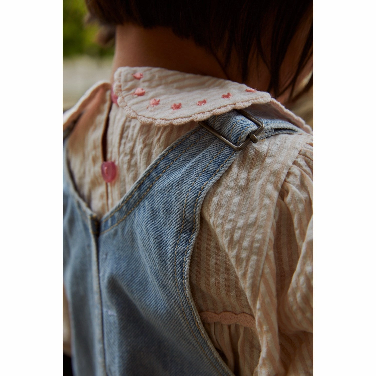 COPENHAGEN COLORS Dusty Rose W Cream Stripe W. Pink Seersucker Ls Tunic W. Hearts Dynamic Design Floral Motif