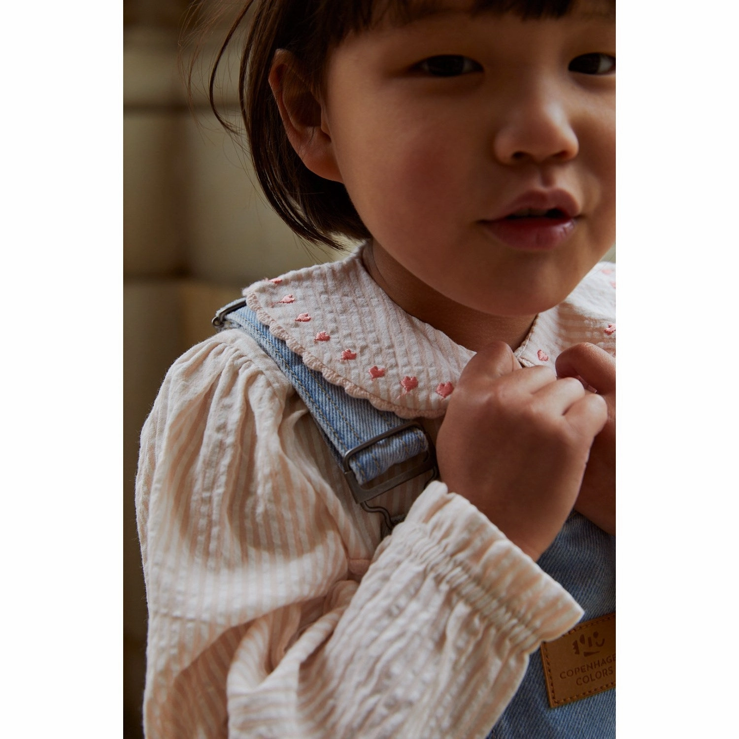 COPENHAGEN COLORS Dusty Rose W Cream Stripe W. Pink Seersucker Ls Tunic W. Hearts Soft Texture