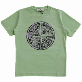 Stone Island Junior T-shirt Light Green High Density Weave Printed Logo