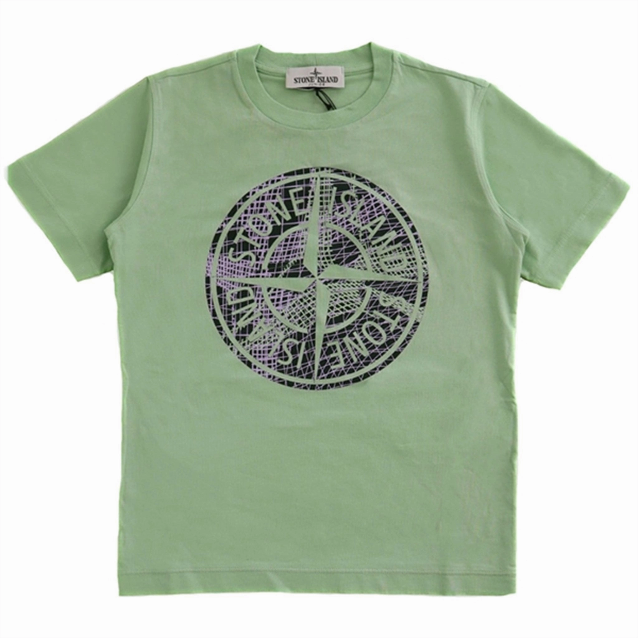 Stone Island Junior T-shirt Light Green High Density Weave Printed Logo