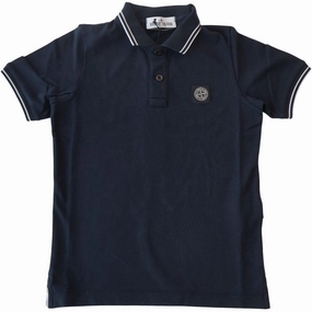 Stone Island Navy Blue Ss Polo Heather Effect Weaving ShrinkageControl Process