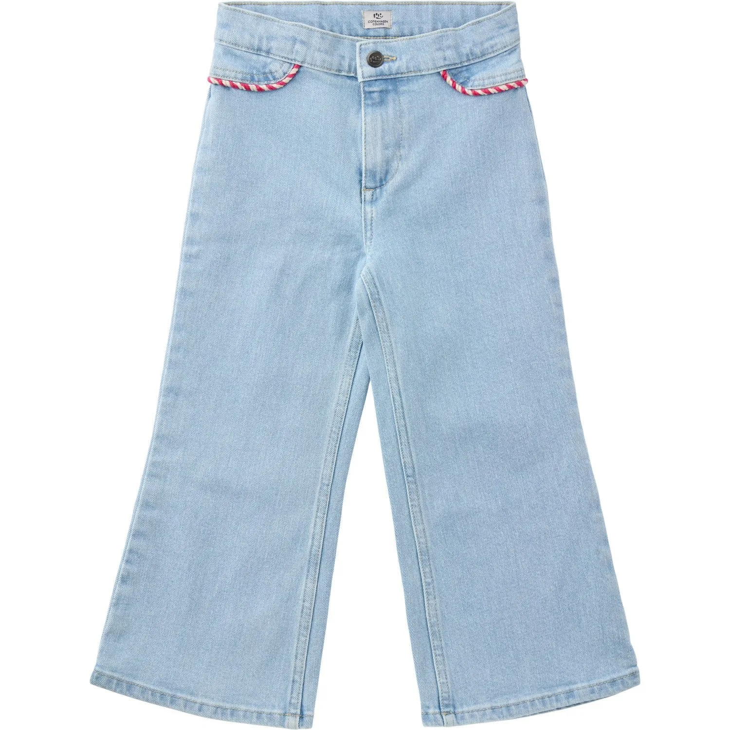 Wardrobe Choice Fast Match COPENHAGEN COLORS Lt Blue Indigo Washed Organic Denim Pants Wide Leg W Rope Deco