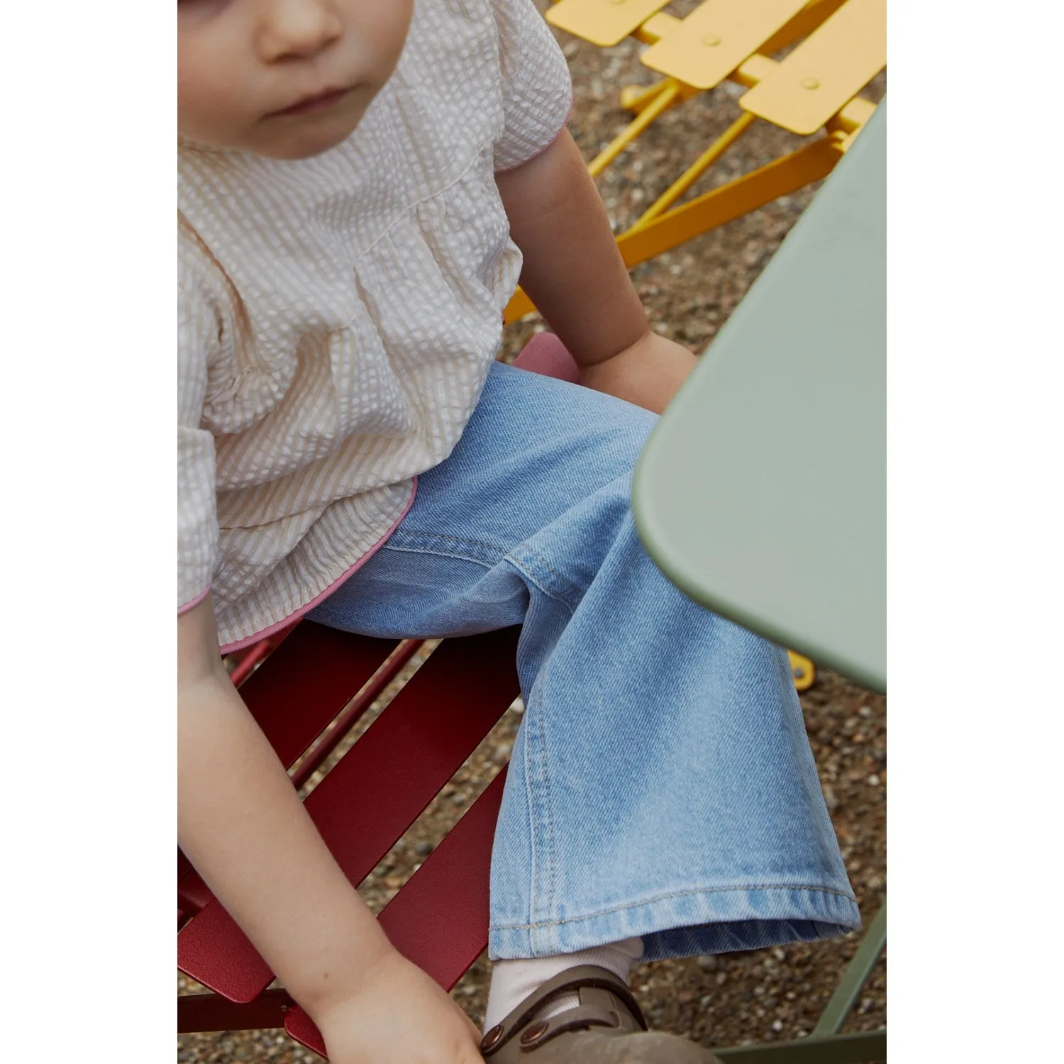 Outdoor Comfort Teen Outfit Bold Urban Explorer COPENHAGEN COLORS Lt Blue Indigo Washed Organic Denim Pants Wide Leg W Rope Deco