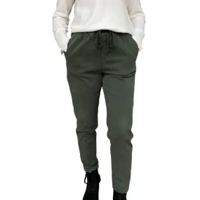 Griffai pantalaccio con coulisse da donna in gabardina DGF4715 verde militare Adjustable Belt Loops