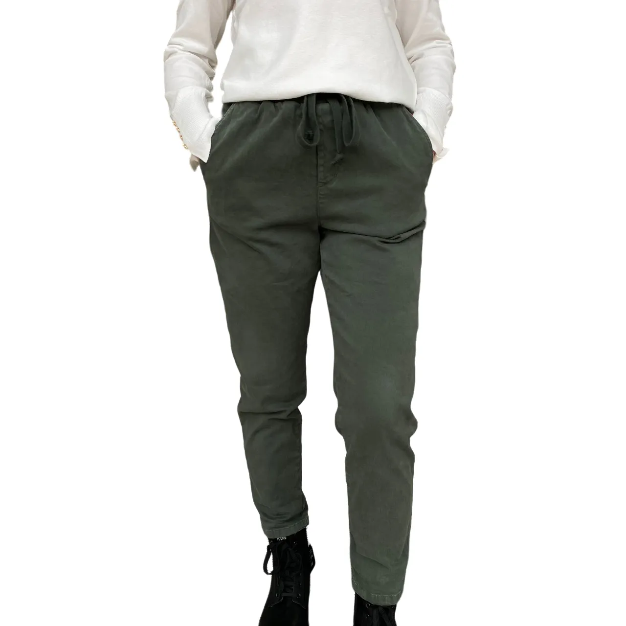 SecureZipperClosures Padded hips Griffai pantalaccio con coulisse da donna in gabardina DGF4715 verde militare