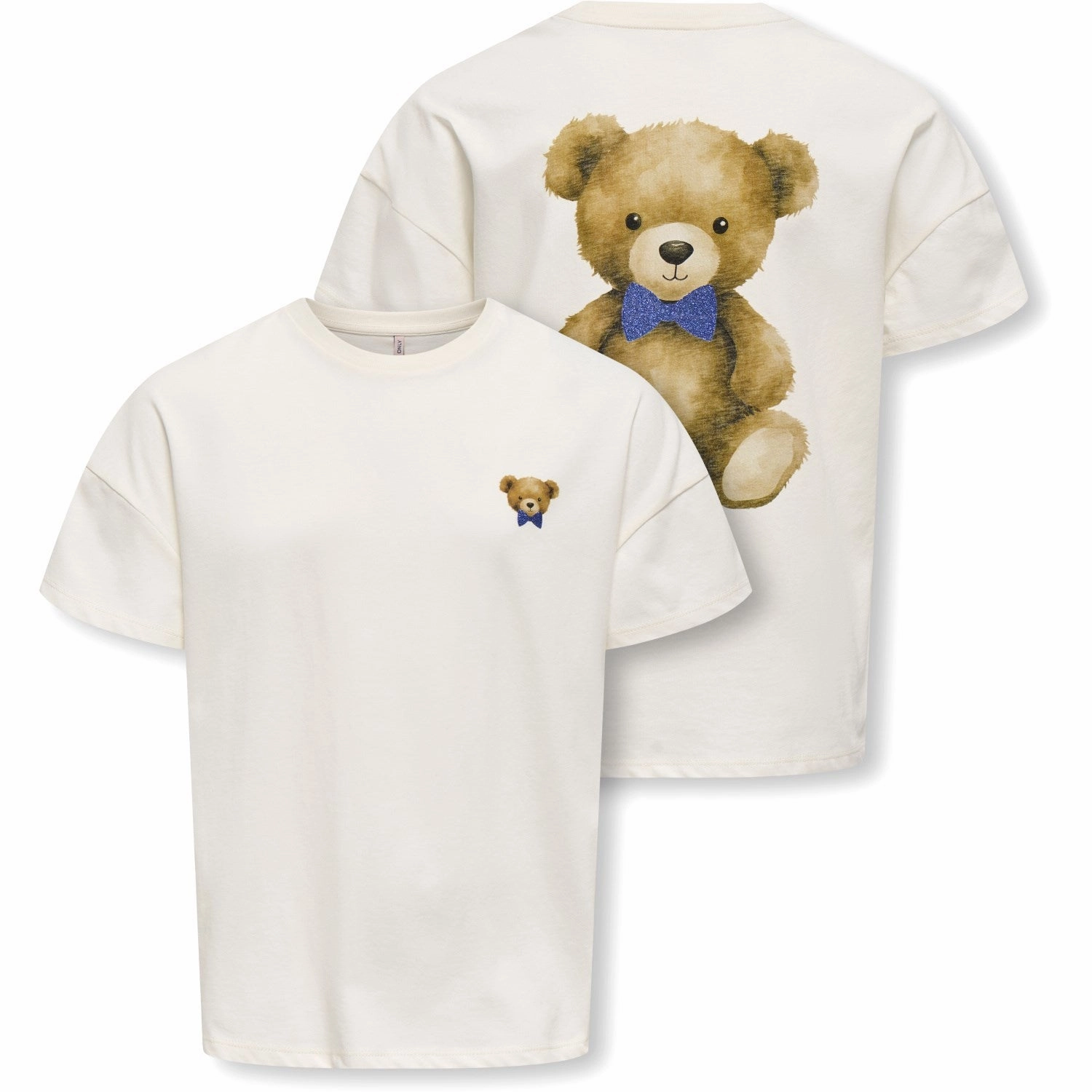 Relaxed Torso Fit kids ONLY Cloud Dancer Teddy Blue Glitter Rosita Oversize T-Shirt