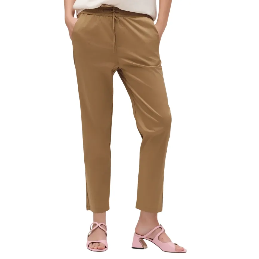 Griffai pantalone da donna in tessuto tecnico con elastico e laccio in vita DGP6306 tabacco WrinkleFreeFinish Smart Fit